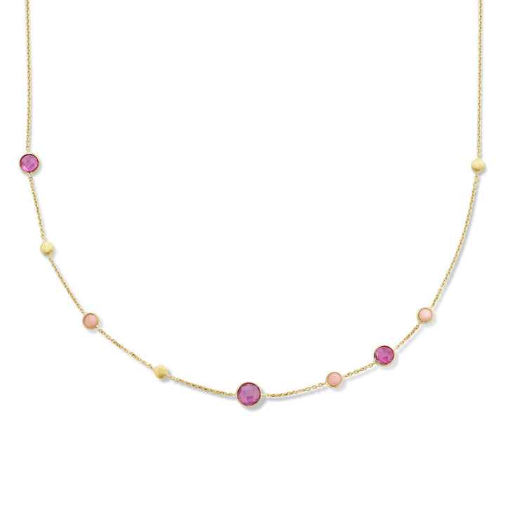 Halskette Rubin, Opal und Runden 41 - 43 - 45 cm 14K Gelbgold