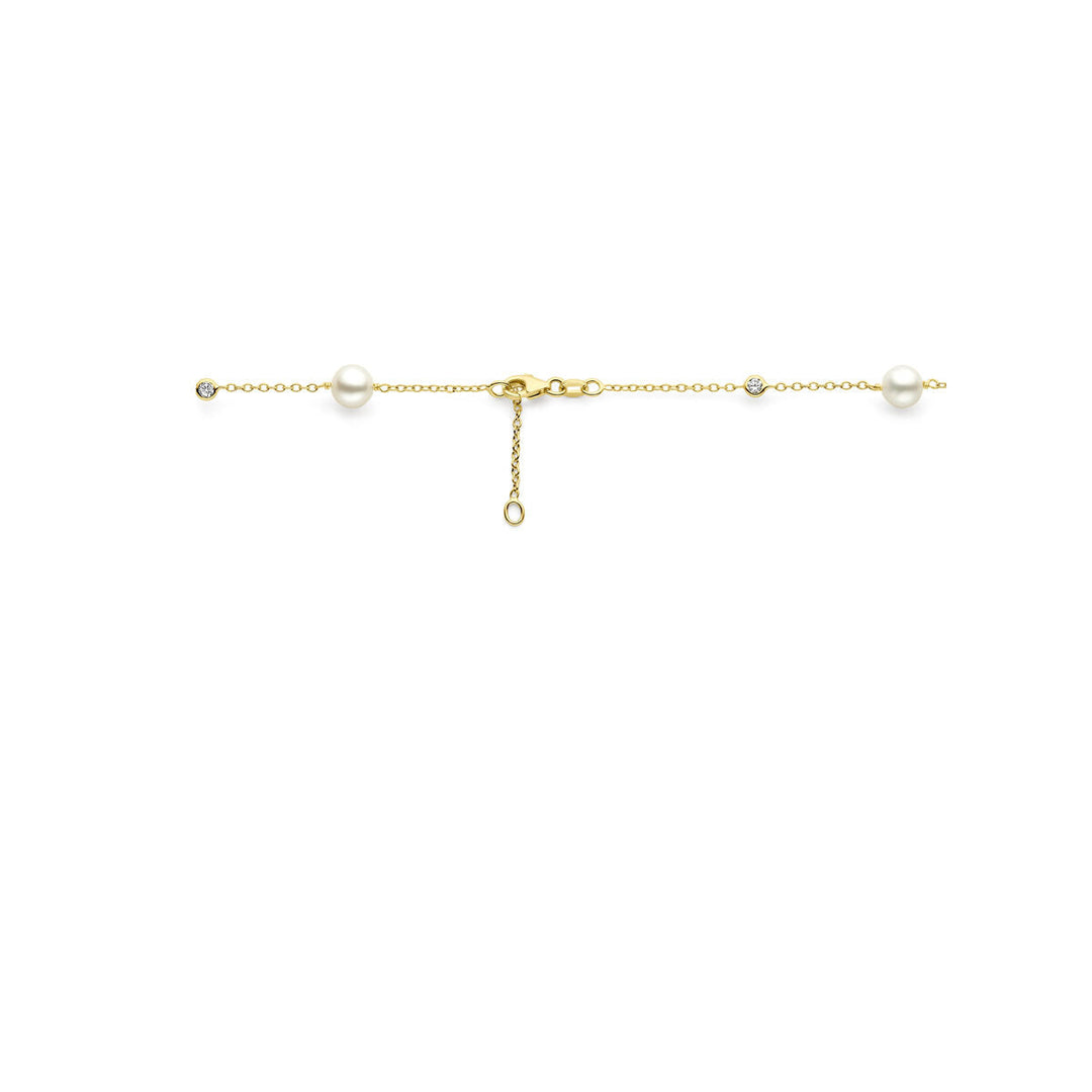 Gold Damenhalskette Perle und Zirkonia 14K