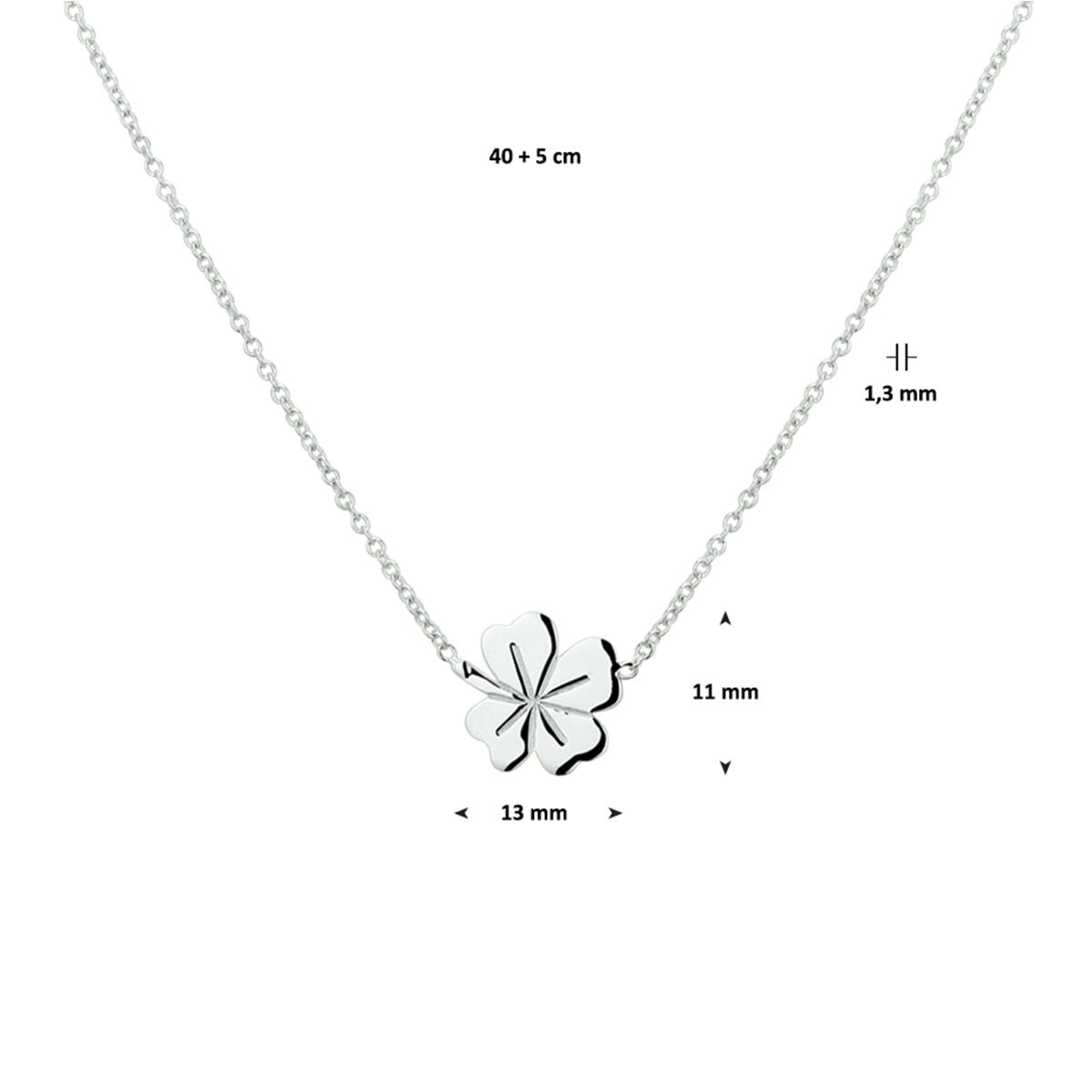 Halskette Kleeblatt 41 + 4 cm Silber rhodiniert