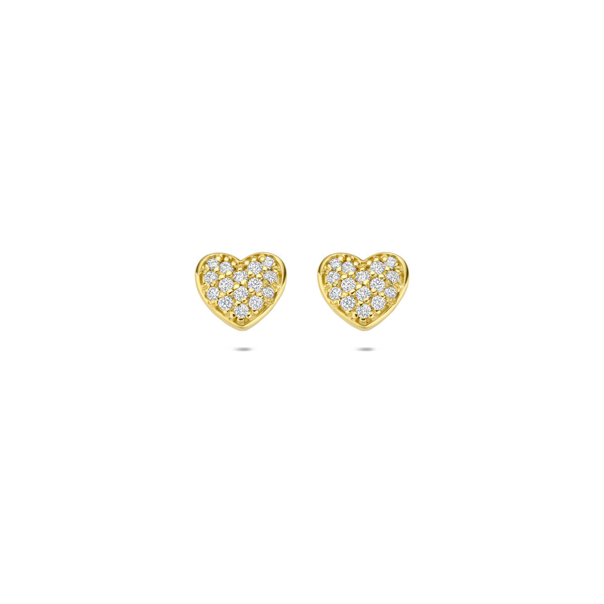 14k gelbgoldene Ohrstecker in Herzform mit Diamanten besetzt