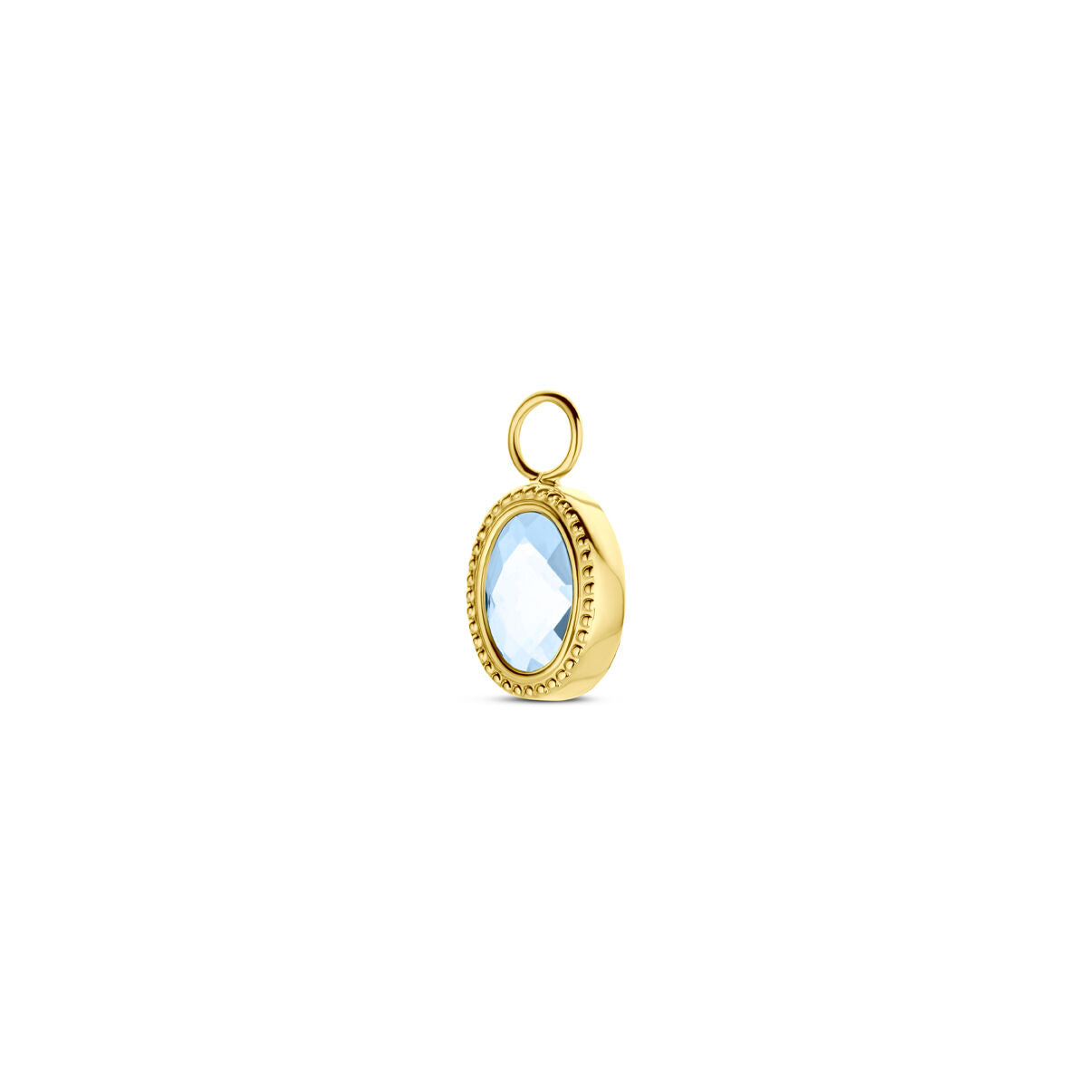 Ohrhängering mit London Blue Topas in ovaler Form, umgeben von einer feinen Goldrandfassung aus 14K Gelbgold