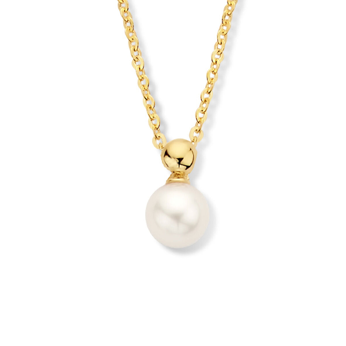 Halskette aus 14K Gold mit einer großen, weißen Perle als Anhänger