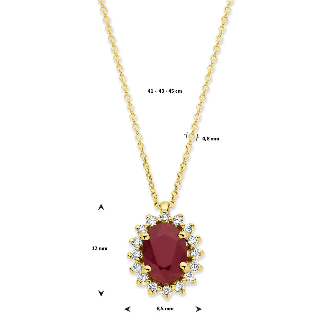 Halskette Rubin und Diamant 0,12 ct H si 41 - 43 - 45 cm Halo 14K Gelbgold