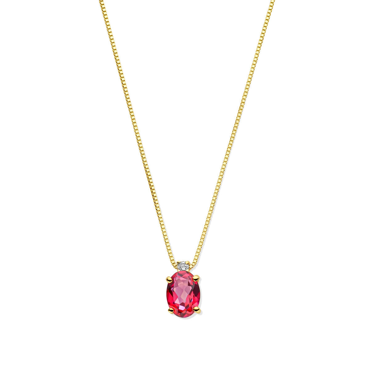 Halskette aus 14K Gold mit rosa Topas und Diamantanhänger