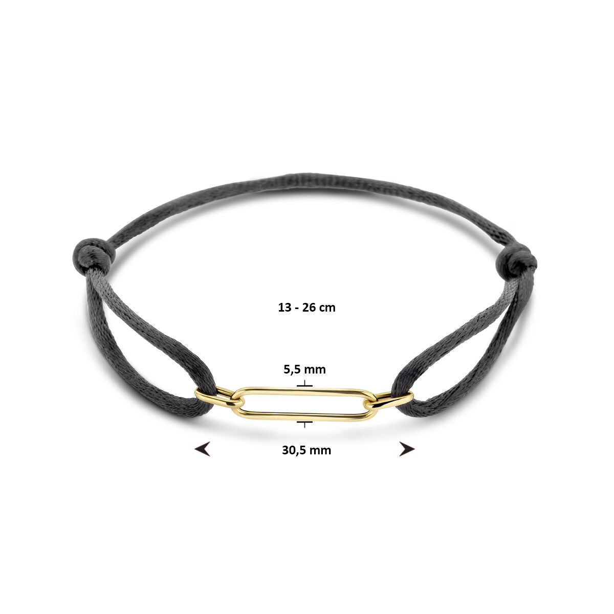 Armband Satin 13 - 26 cm 14K Gold mit Kautschuk/Nylon/Leder