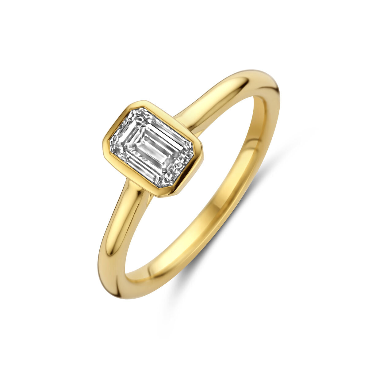 Ring aus 14K Gelbgold mit lab-grown Diamant 1.0ct in rechteckigem Schliff