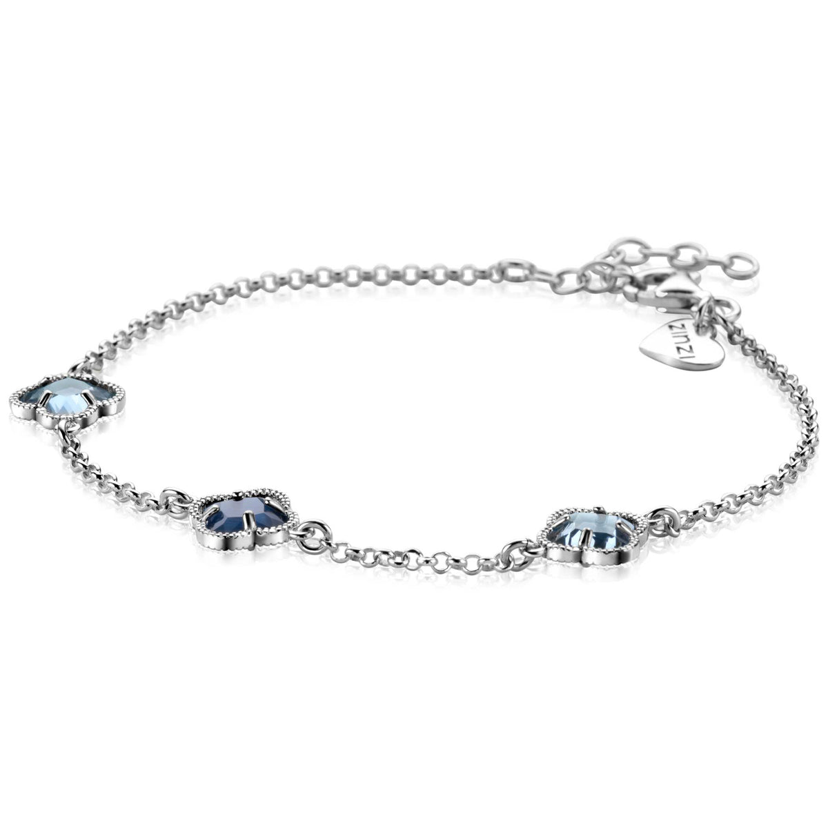 Armband aus Silber mit drei blauen Edelsteinen und feiner Gliederkette