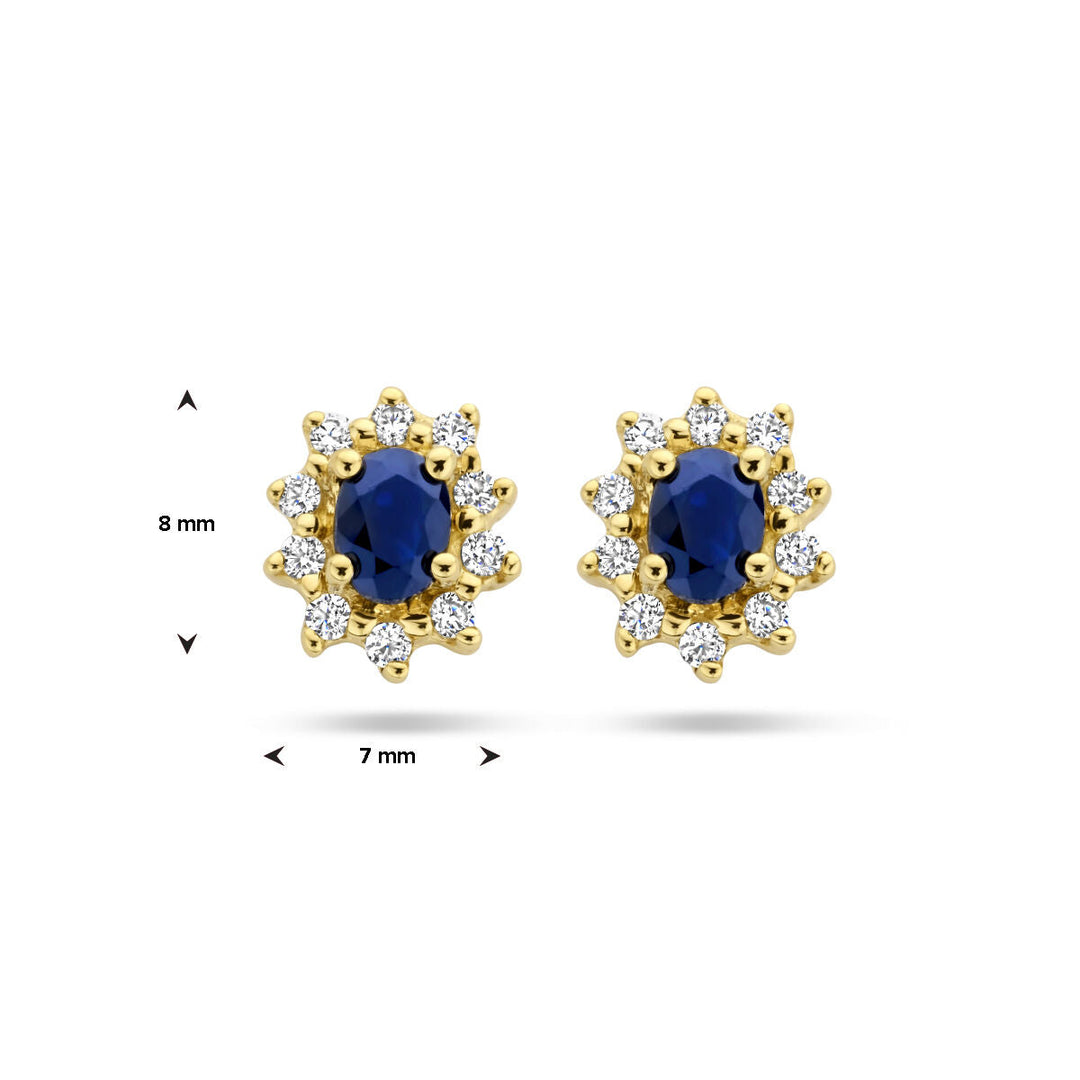 Ohrstecker Saphir und Zirkonia Halo 14K Gelbgold