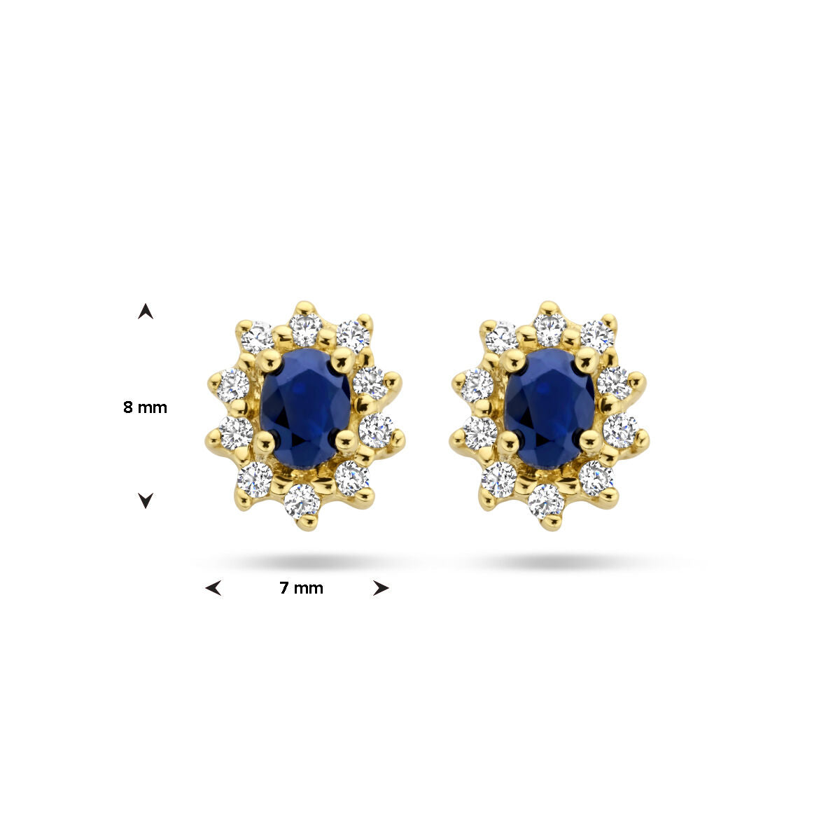 Ohrstecker Saphir und Zirkonia Halo 14K Gelbgold