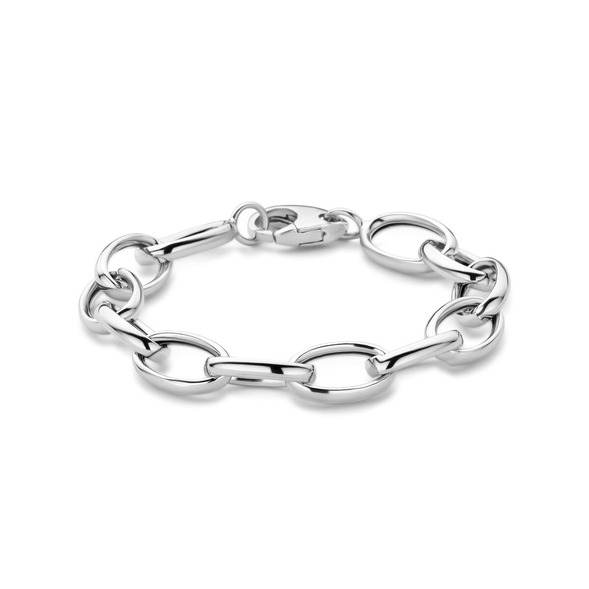Armband aus rhodiniertem Silber mit ovalen Gliedern und Karabinerverschluss, 17 cm lang