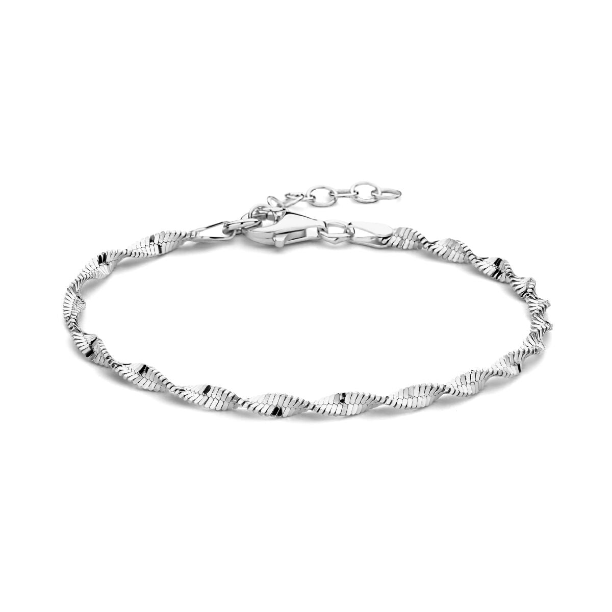 Armband aus rhodiniertem Silber mit gewelltem Design und Verlängerungskette von 16 + 3 cm