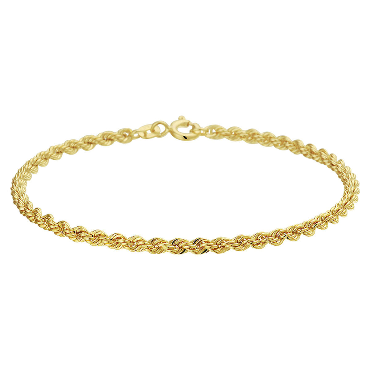 Armband aus 2,7 mm dickem, goldfarbenem Kordelmaterial mit drehendem Design und Karabinerverschluss
