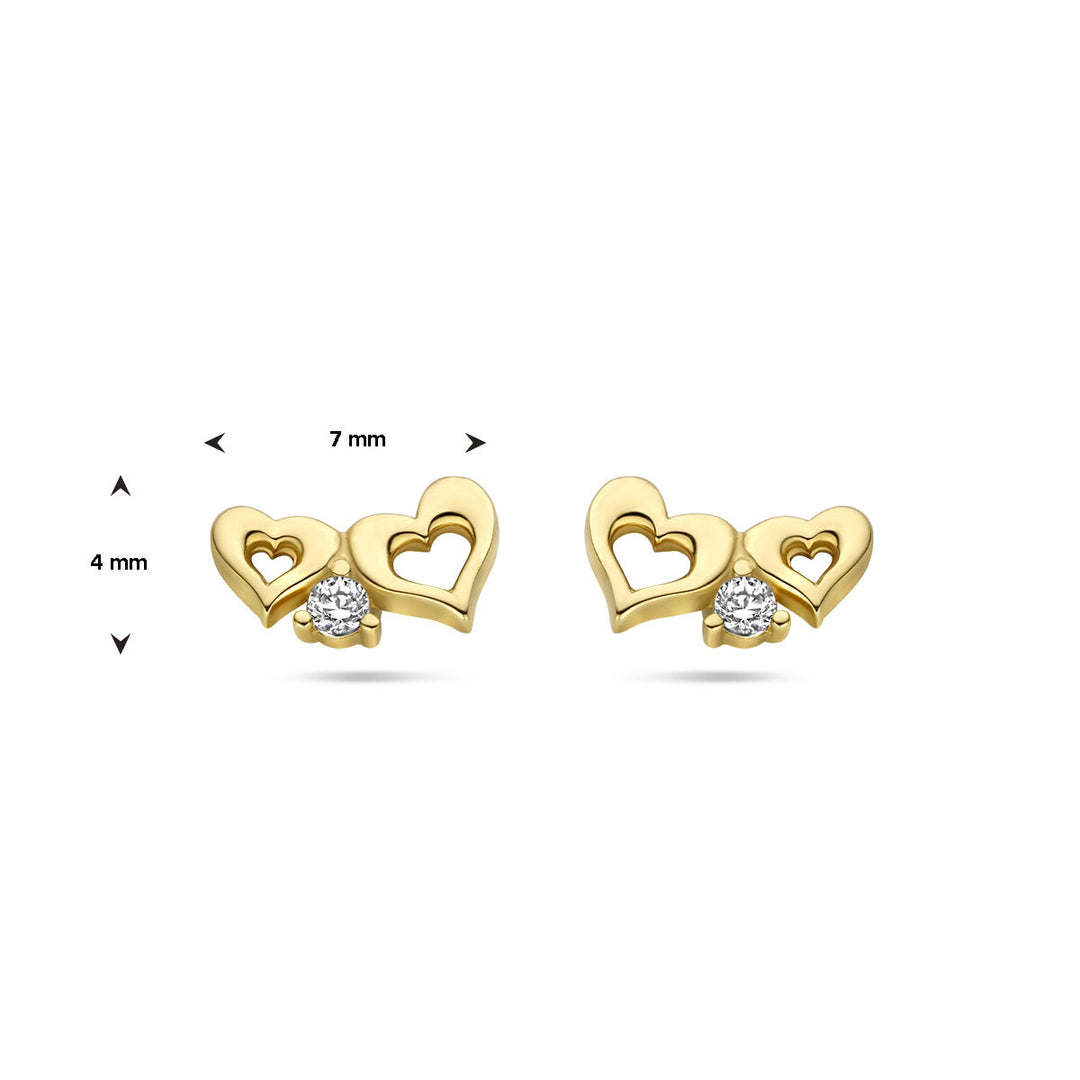 Herz Ohrstecker Zirkonia 14K Gelbgold