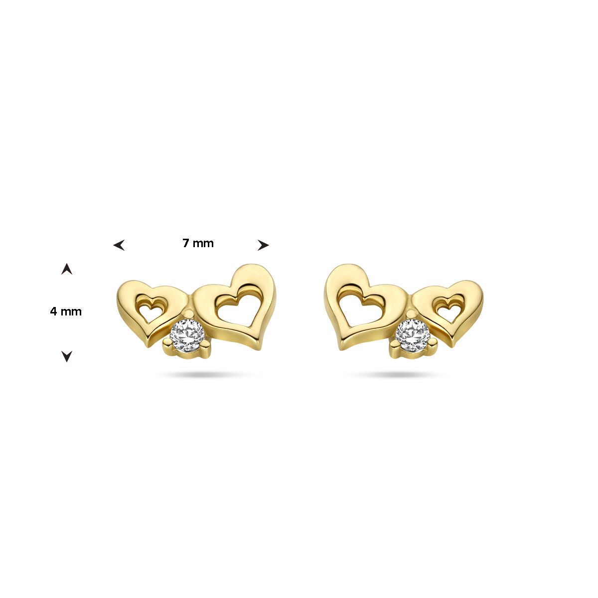Herz Ohrstecker Zirkonia 14K Gelbgold
