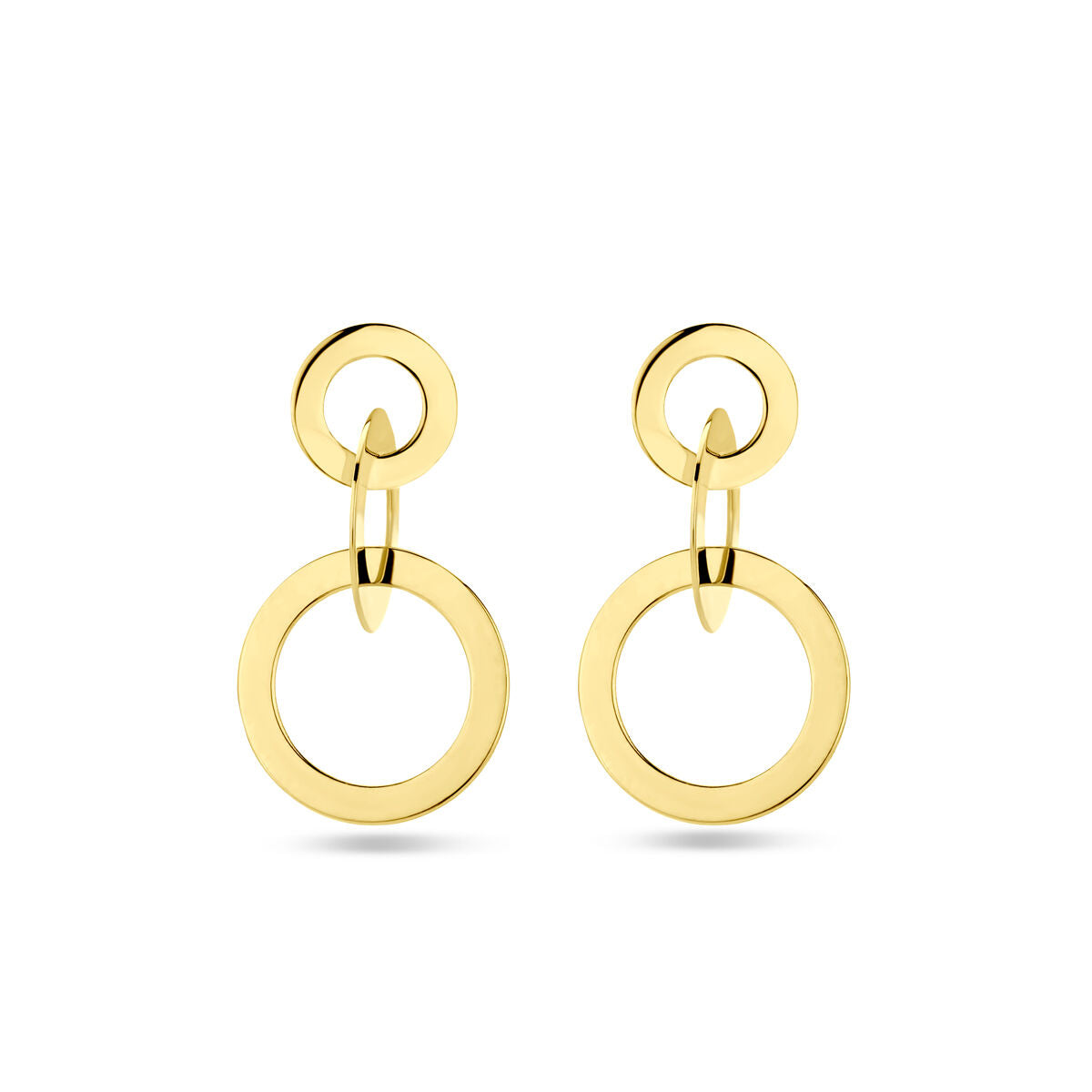 Ohrhänger aus 14K Gelbgold mit kreisförmigem Design und zwei verbundenen Ringen