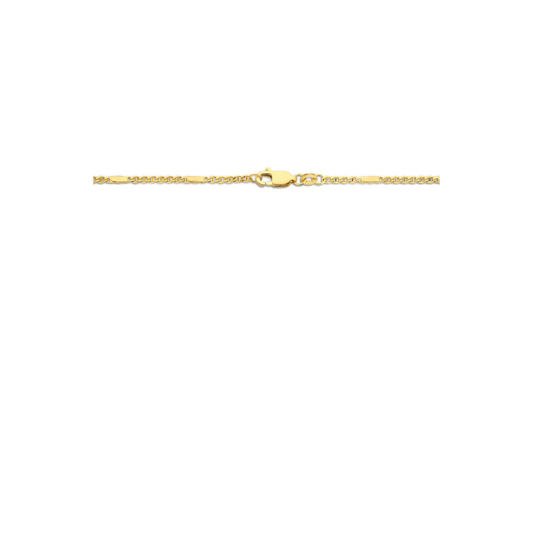 De Van der Kooij Collectie Gouden ketting heren - collier valkenoog met tussenstuk 1,9 mm 14K is horizontaal afgebeeld met een kleine karabijnsluiting op een effen witte ondergrond.