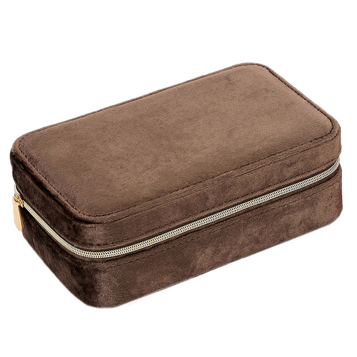 Braune Schmuckbox mit Reißverschluss und weicher Oberfläche