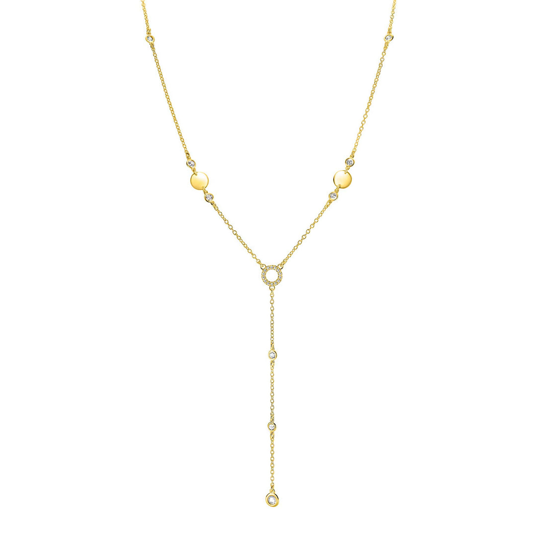 ZINZI gold plated zilveren Y-collier 45cm bezet met witte zirkonia's. ZIC2909