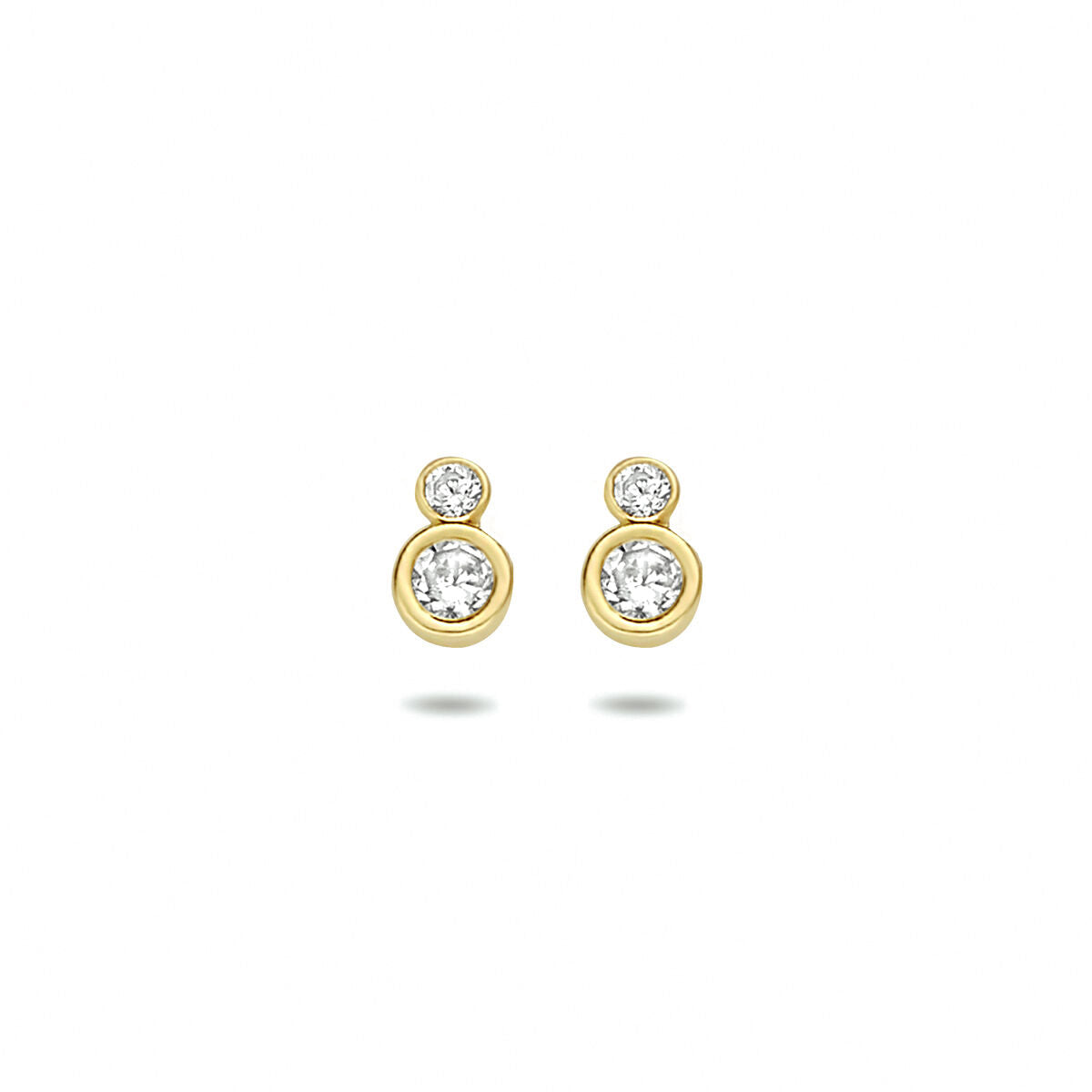 Ohrstecker aus 14K Gelbgold mit zwei Zirkonia-Steinen in runder Form