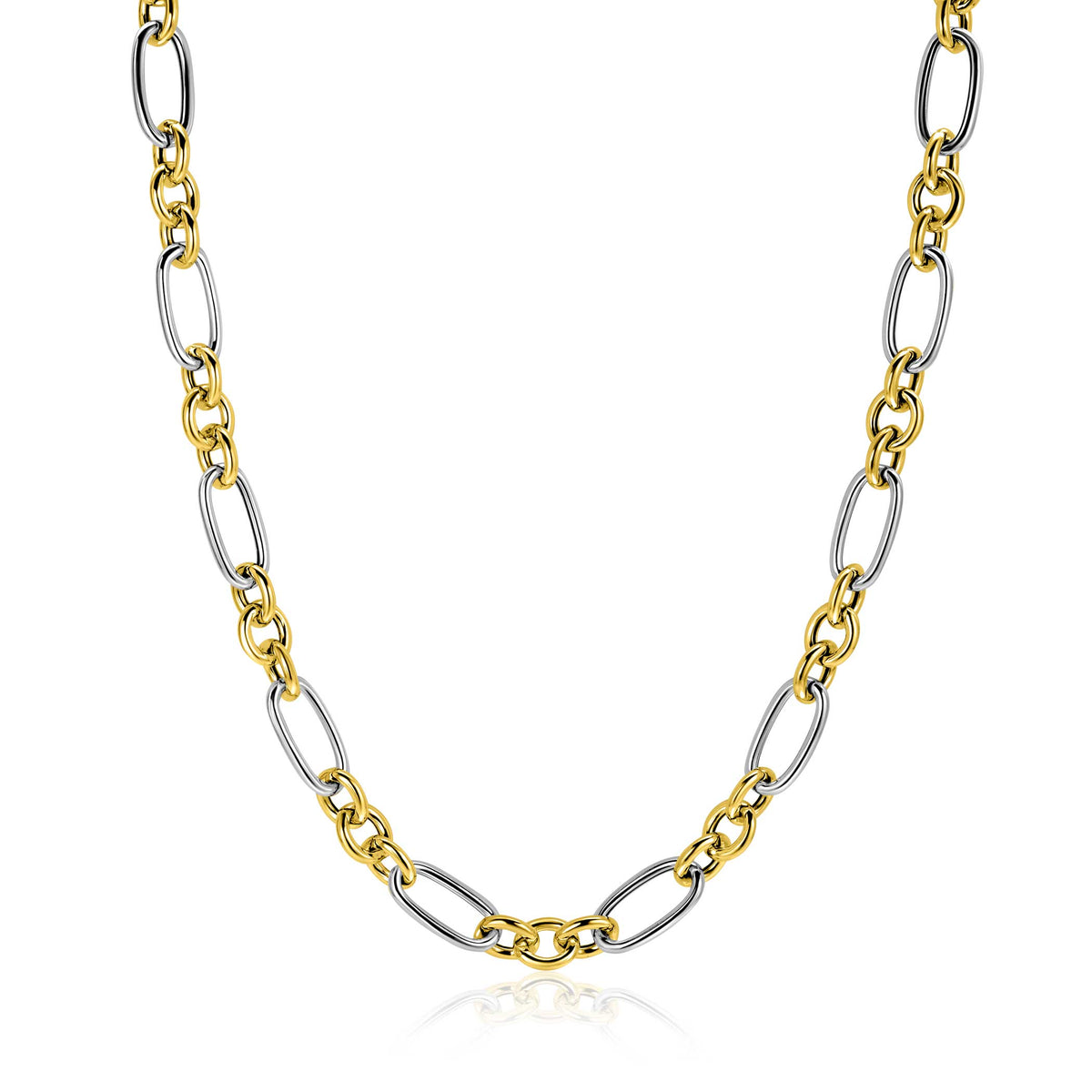 Halskette mit goldenen und silbernen Gliedern in ovaler Form, 45 cm lang