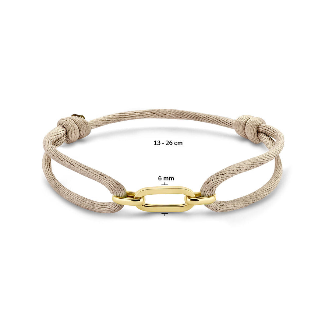 Armband satinbeige 13 - 26 cm 14K Gold mit Kautschuk/Nylon/Leder