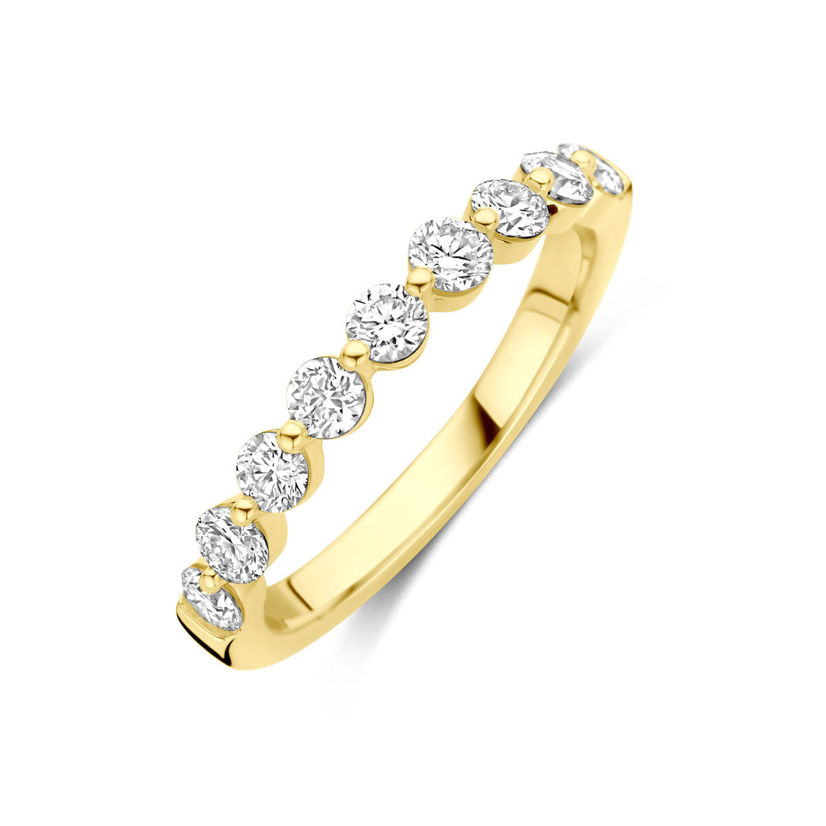 Ring aus 14K Gelbgold mit sieben lab-grown Diamanten, insgesamt 0,75 ct, in runder Form.