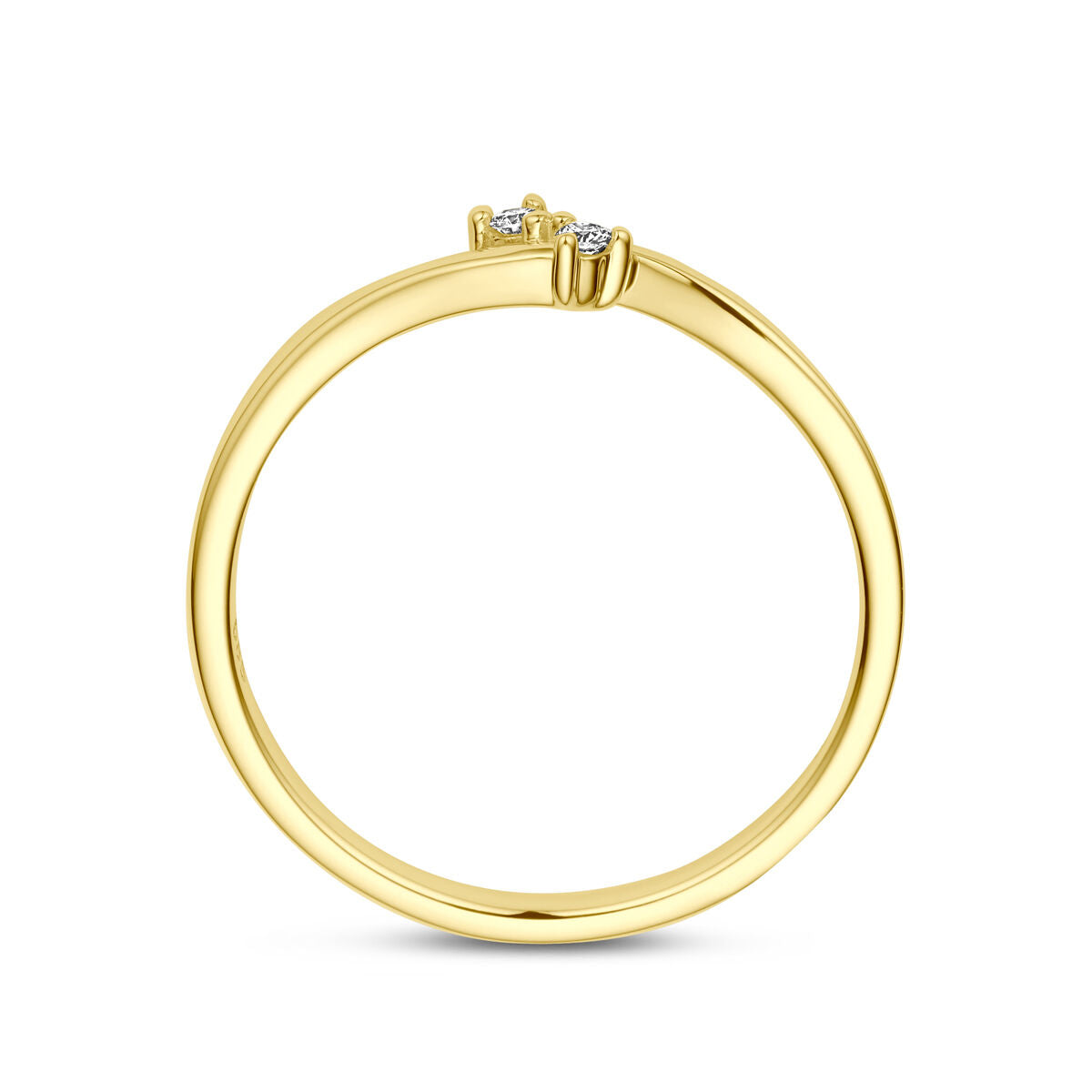 De Van der Kooij Collectie ring diamant 0.03ct h si 14K geelgoud heeft een gepolijste, dunne gouden band met een enkele subtiele ronde diamant, die een minimaal en elegant ontwerp biedt.