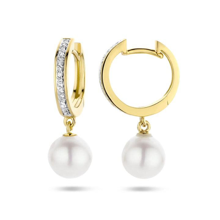 Ohrhänger Perle und Diamant 0,08 ct (2x 0,04 ct) h si zweifarbig gestempelt 14 K Gelbgold