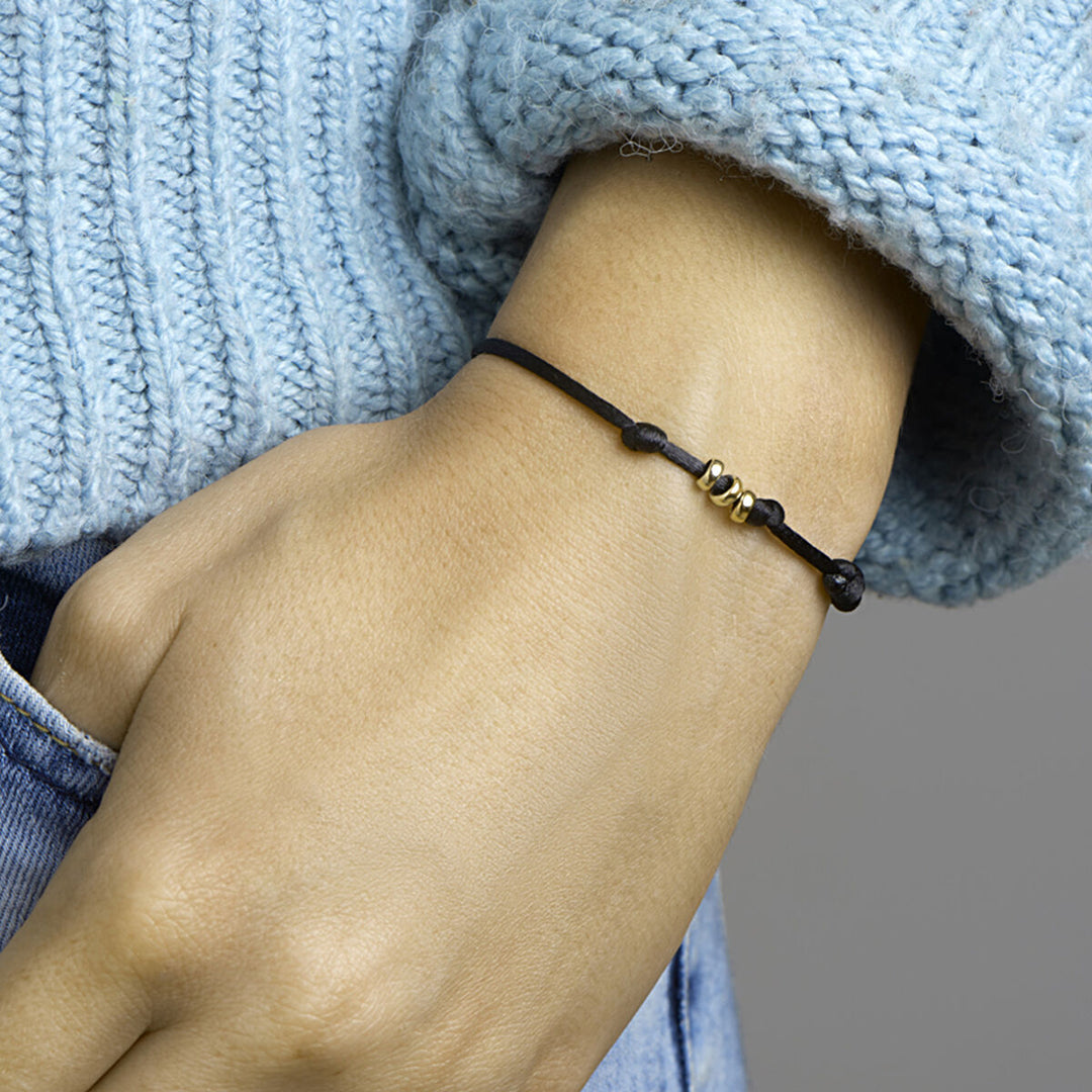 Armband satiniert 14K Gold mit Kautschuk/Nylon/Leder