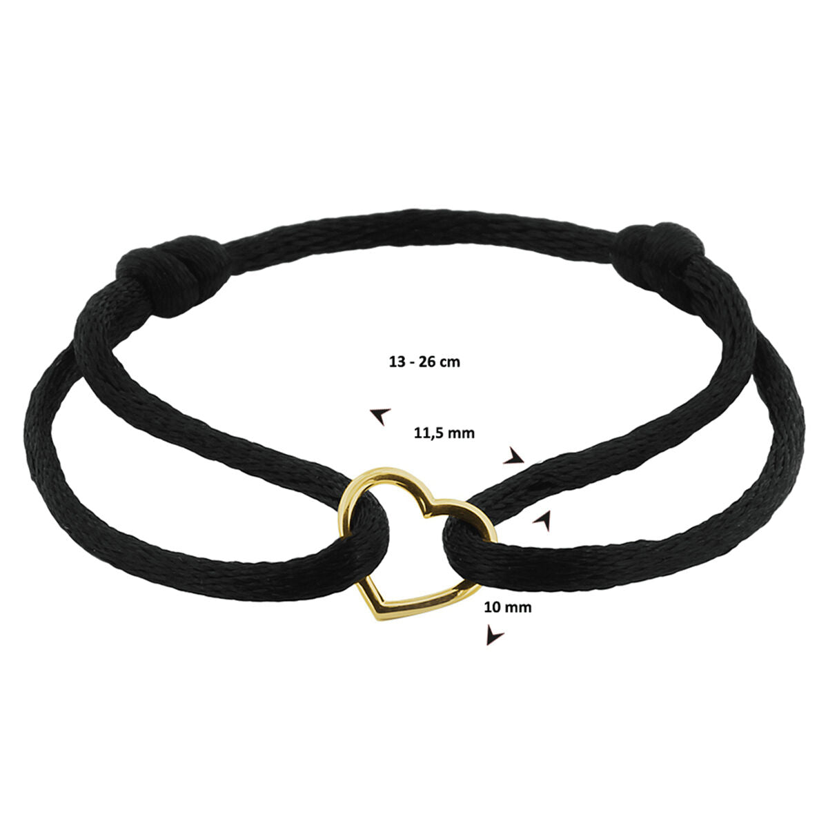 Armband Satinherz 14K Gold mit Kautschuk/Nylon/Leder