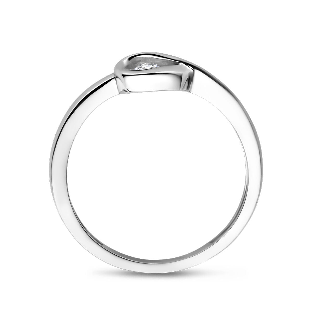 De Van der Kooij Collectie ring zirkonia poli/mat zilver gerhodineerd is een minimalistische zilveren ring met een gladde, gepolijst-matte afwerking en een enkele zirkonia die elegant aan de bovenkant is gezet.