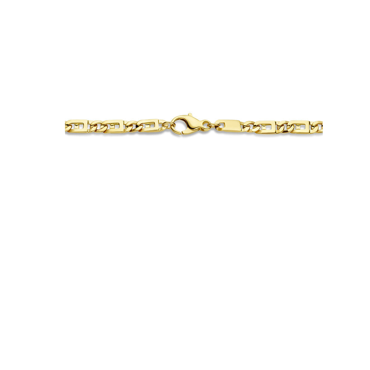 De Gouden ketting heren - collier valkenoog 4,7 mm 14K van Van der Kooij Collectie heeft robuuste rechthoekige en schuine schakels met een karabijnsluiting, afgebeeld op een witte achtergrond - perfect voor een vleugje robuuste elegantie.