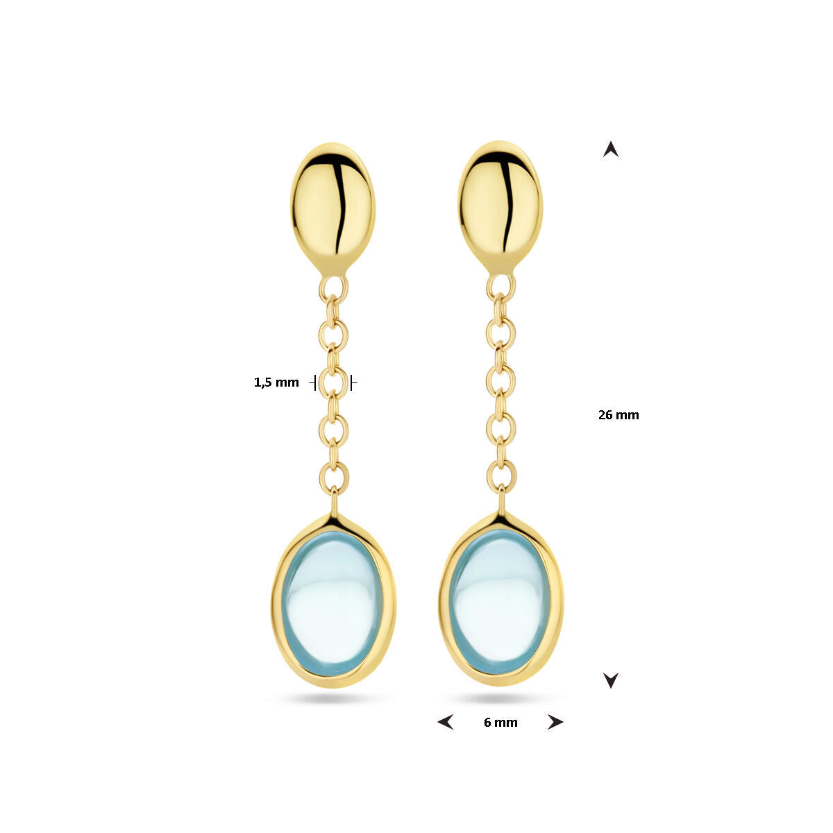 Ohrhänger blau Topas 26 mm 14K Gelbgold