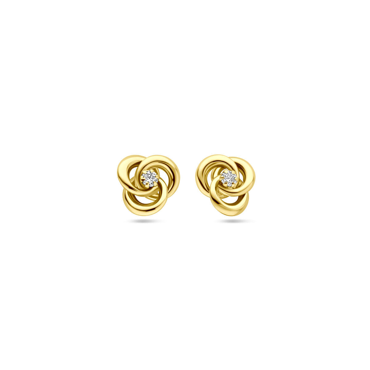 Ohrstecker aus 14K Gelbgold mit Zirkonia, 7 mm groß, in floralem Design