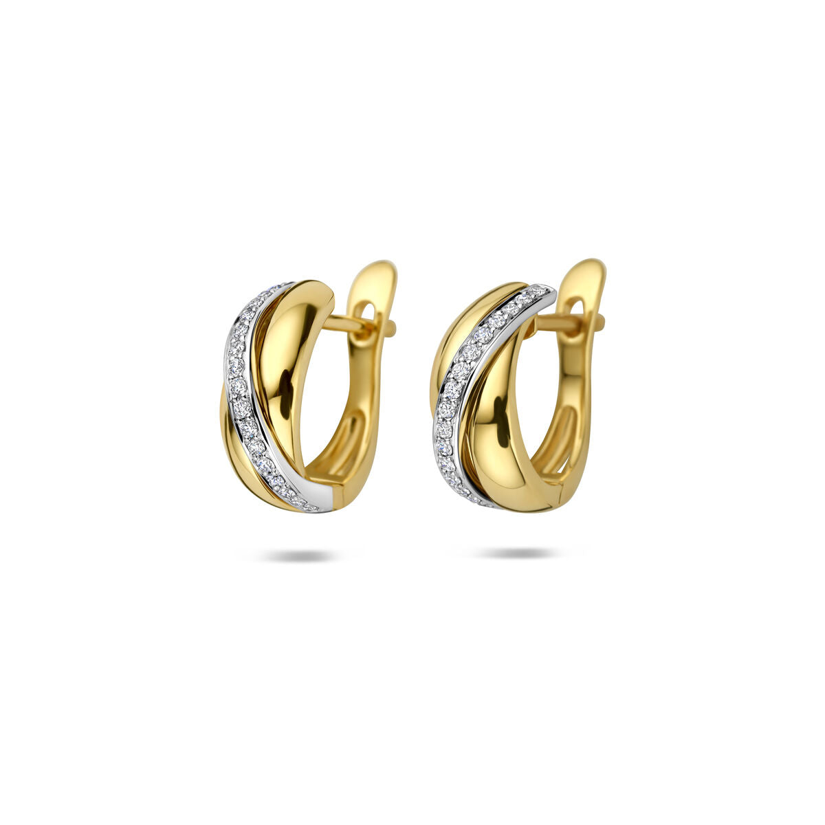 14k Bicolor Ohrringe mit Diamanten und geschwungener Form in Gold und Silber