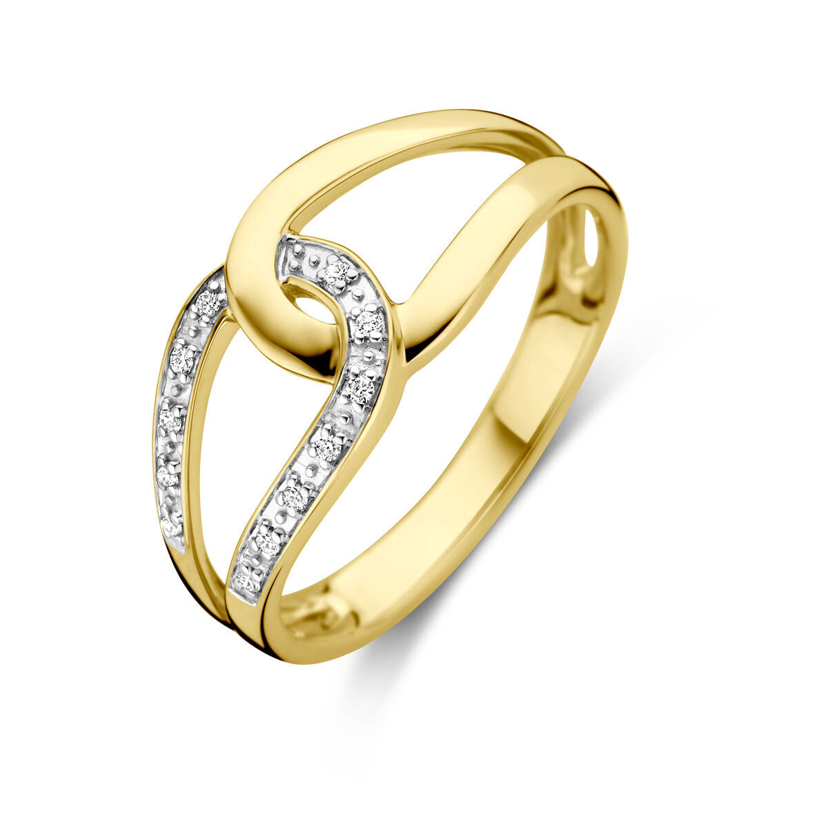 Ring aus 14K Gelbgold mit 0,03 ct Diamanten und geschwungener Form