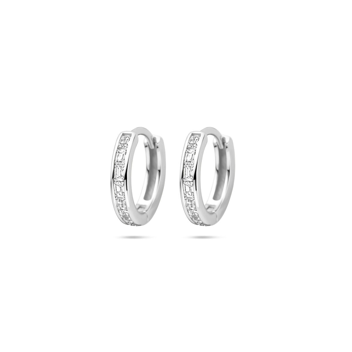 Klapp-Ohrringe aus rhodiniertem Silber mit Zirkonia, 12 mm breit