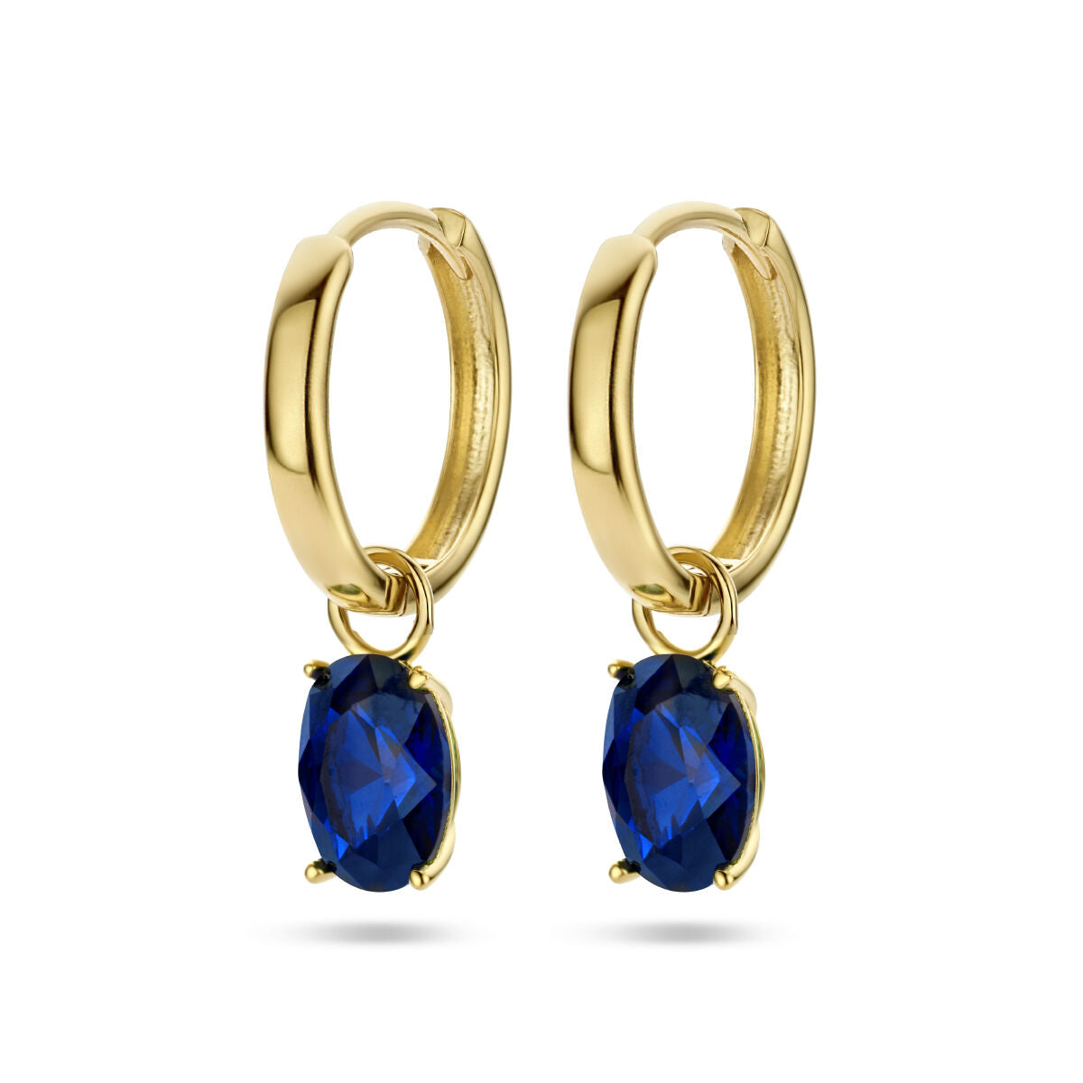 Klapp-Ohrringe aus 14K Gelbgold mit blauen Zirkonia in ovaler Form