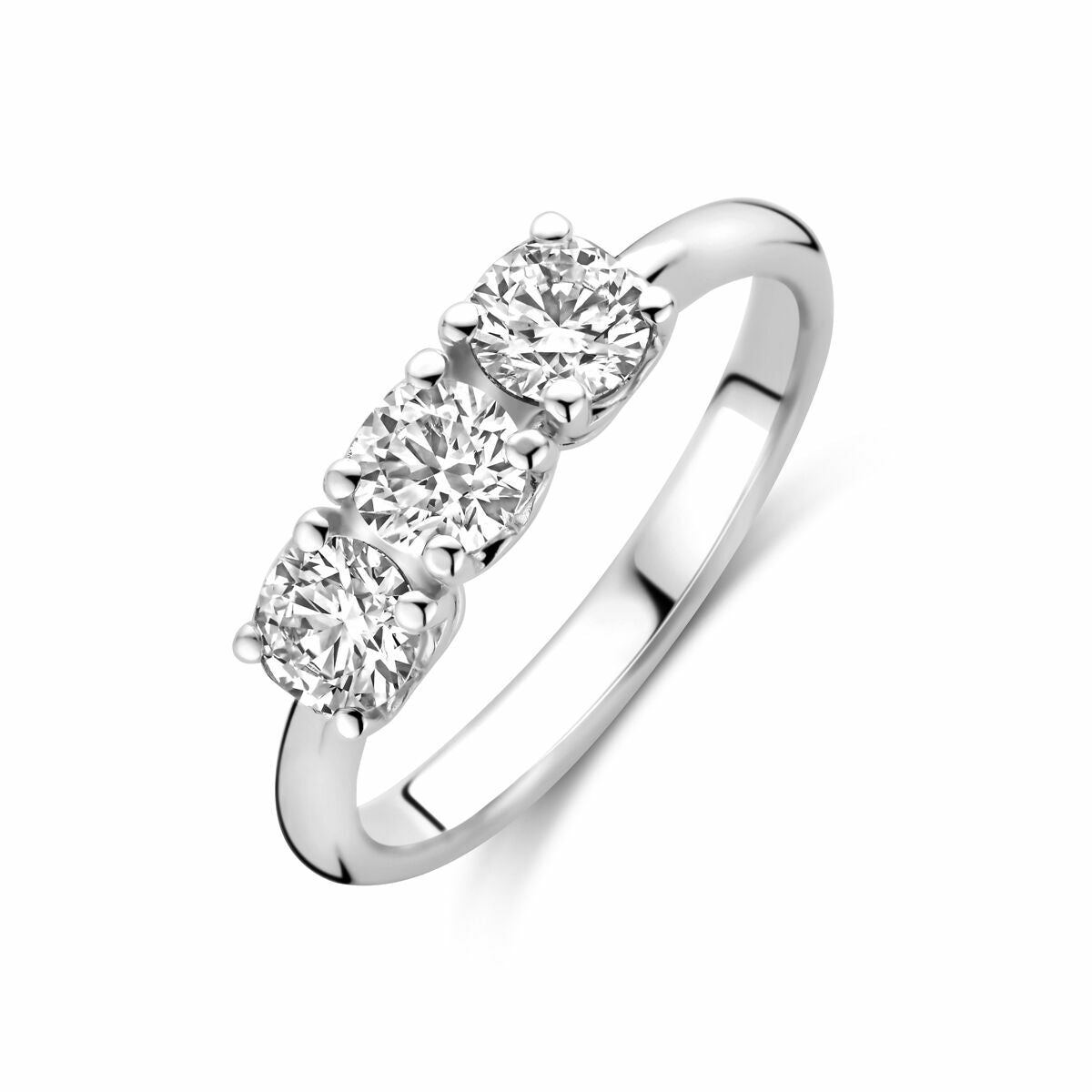 Ring mit drei lab-grown Diamanten (0,90 ct) in G VS, gefasst in 14K Weißgold