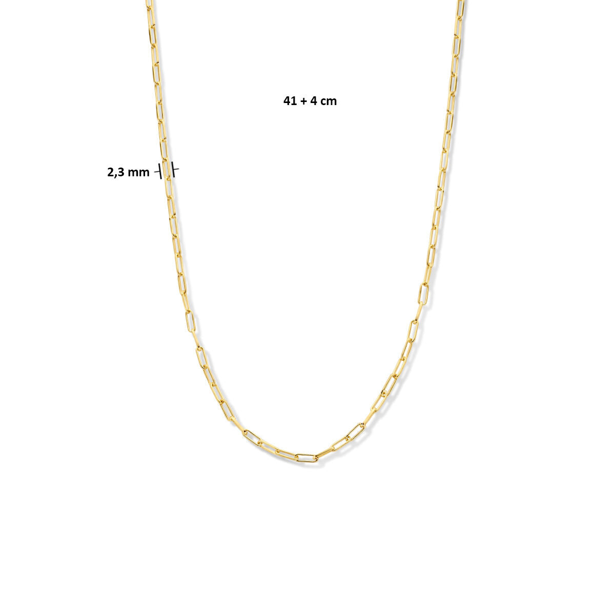 Halskette Büroklammer Vierkantrohr 2,3 mm 41 + 4 cm 3 Mikron Silber vergoldet (gelb)