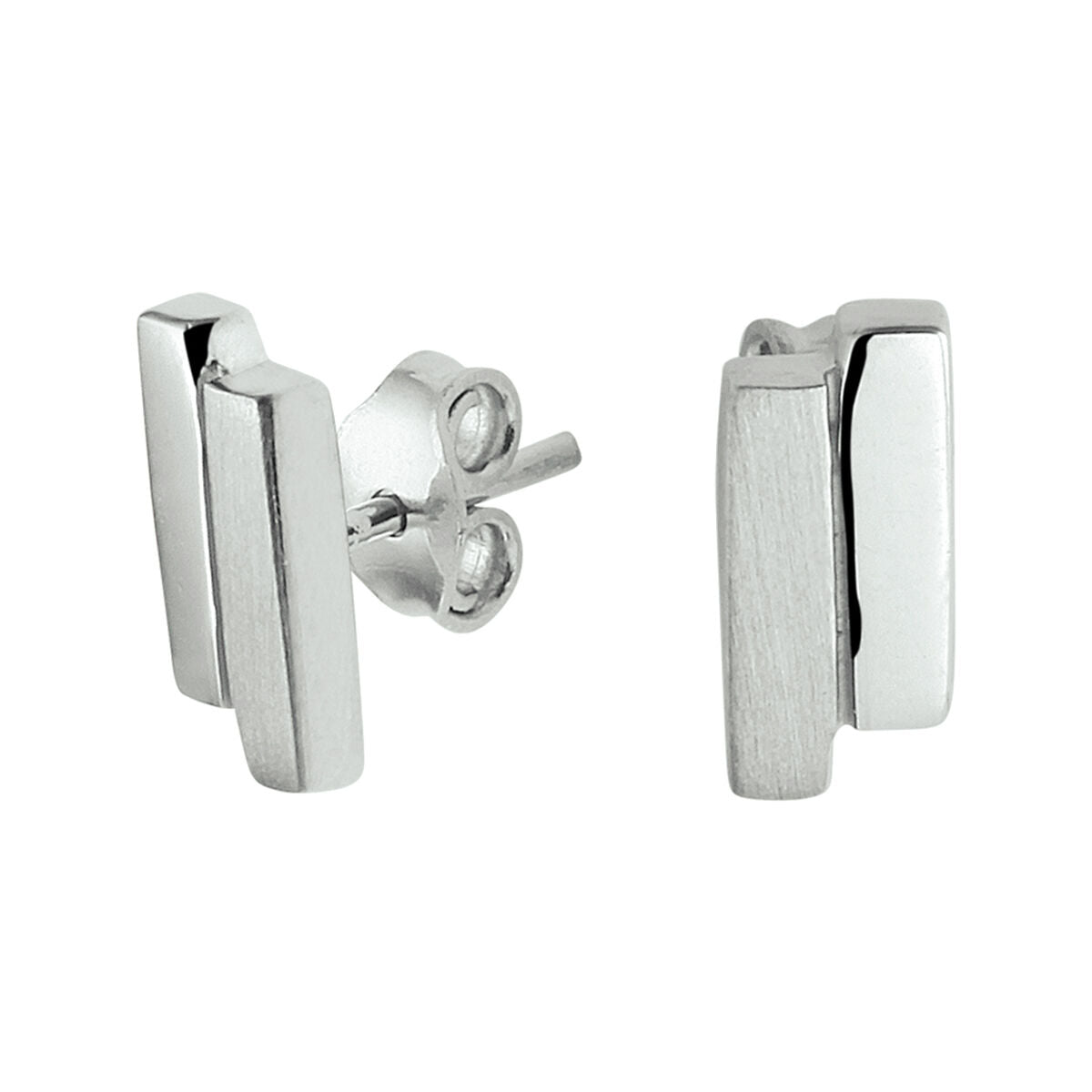 Ohrstecker aus rhodiniertem Silber mit rechteckiger, glänzender und matter Oberfläche