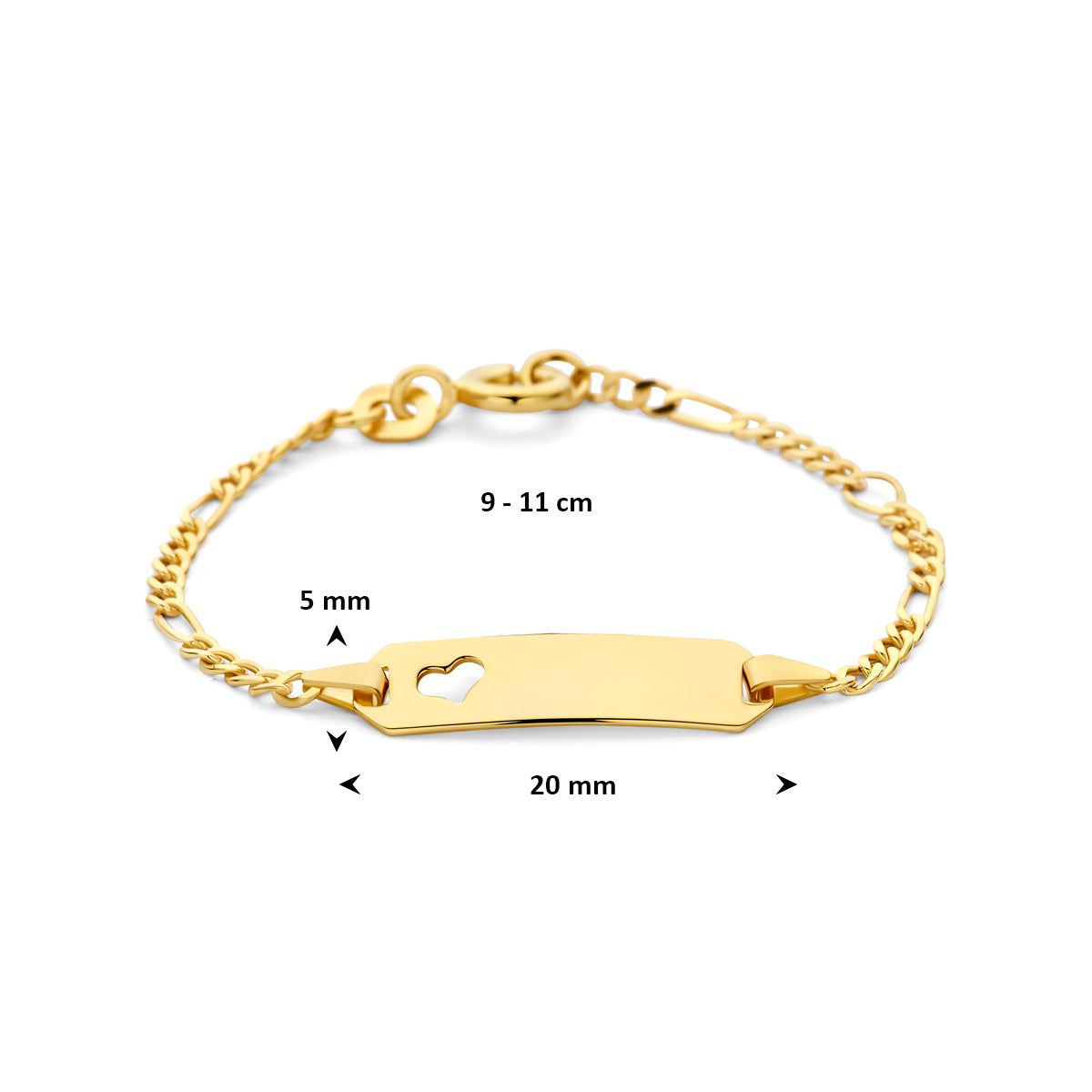 graveerarmband figaro hart 14K geelgoud