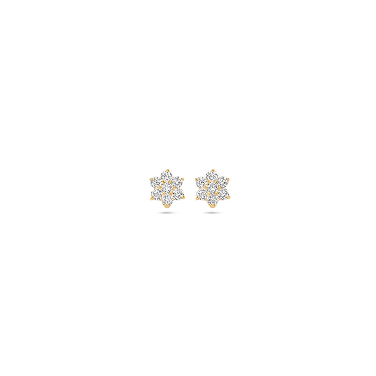 Ohrstecker in Form einer Rosette aus 14K Gelbgold mit funkelnden Zirkonia-Steinen