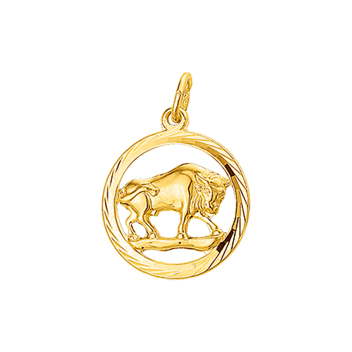 Hänger mit Stier-Sternzeichen aus 14K Gelbgold, gediamantiert, runde Form mit feiner Umrandung