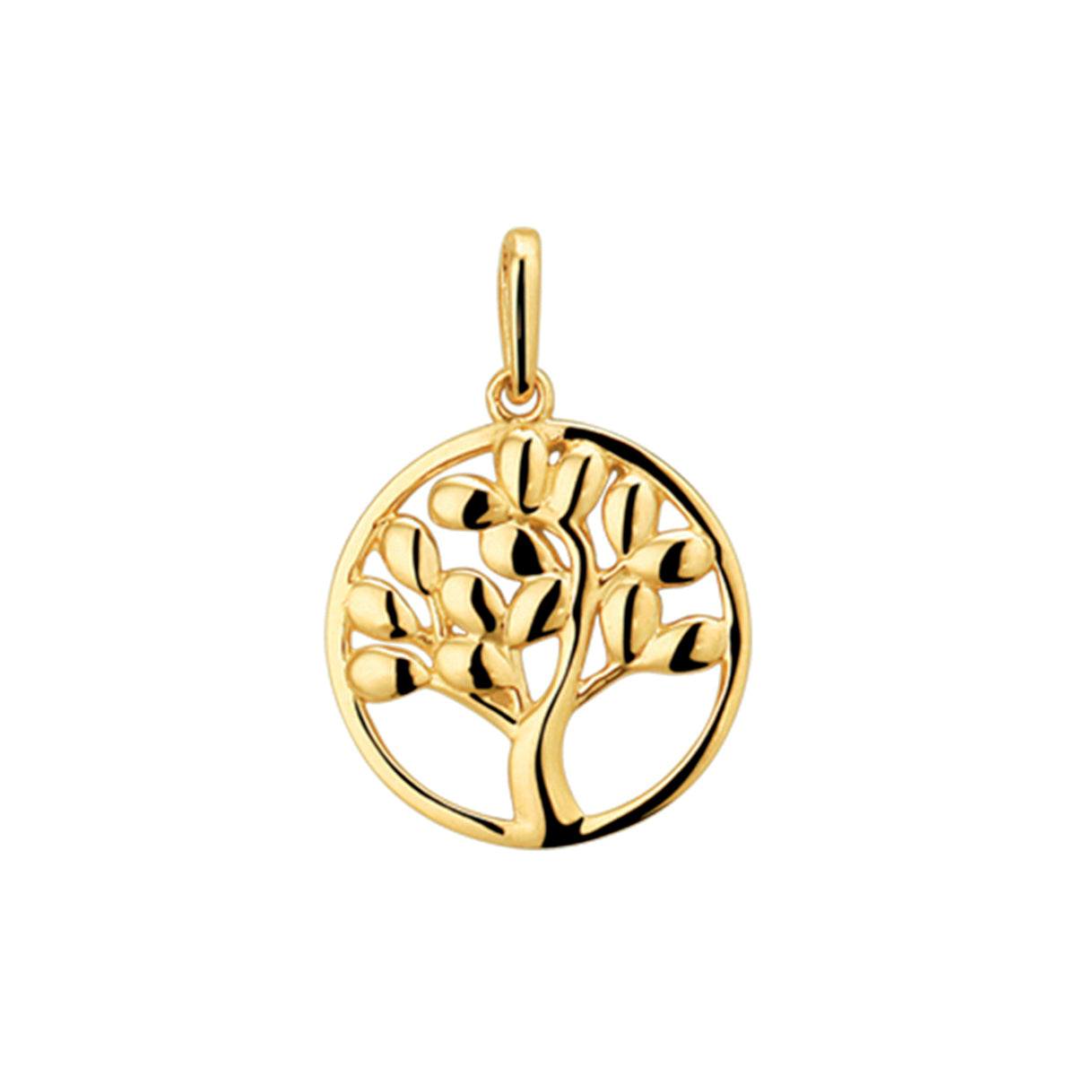 Hänger Lebensbaum aus 14K Gelbgold mit detaillierter Baumdarstellung und runder Form
