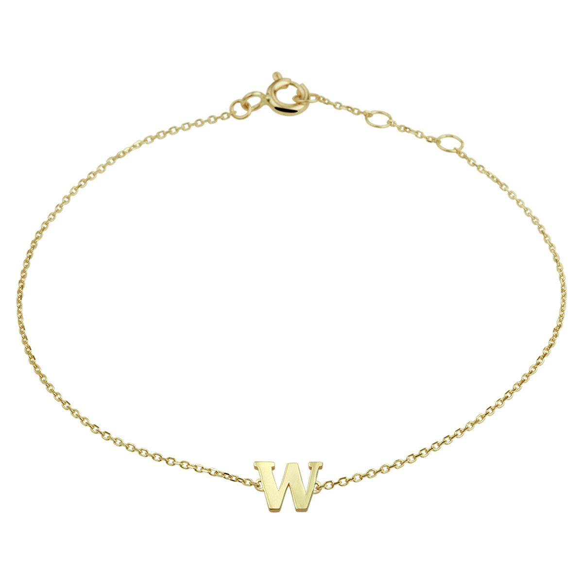 Armband aus 14K Gelbgold mit Buchstaben "W", verstellbar von 16,5 bis 18,5 cm