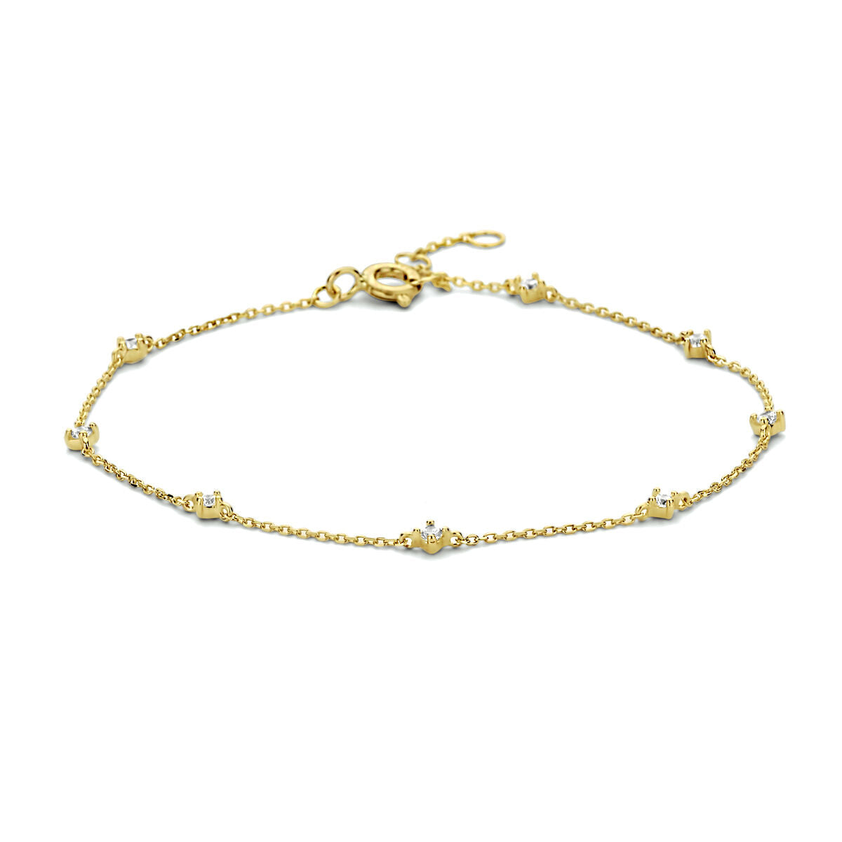 Armband aus 14K Gelbgold mit Zirkonia, Länge 16,5 - 17,5 - 18,5 cm, filigranes Design