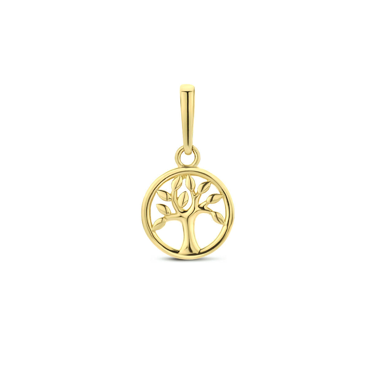 Hänger Lebensbaum aus 14K Gelbgold mit runder Form und feinen Details der Äste und Blätter
