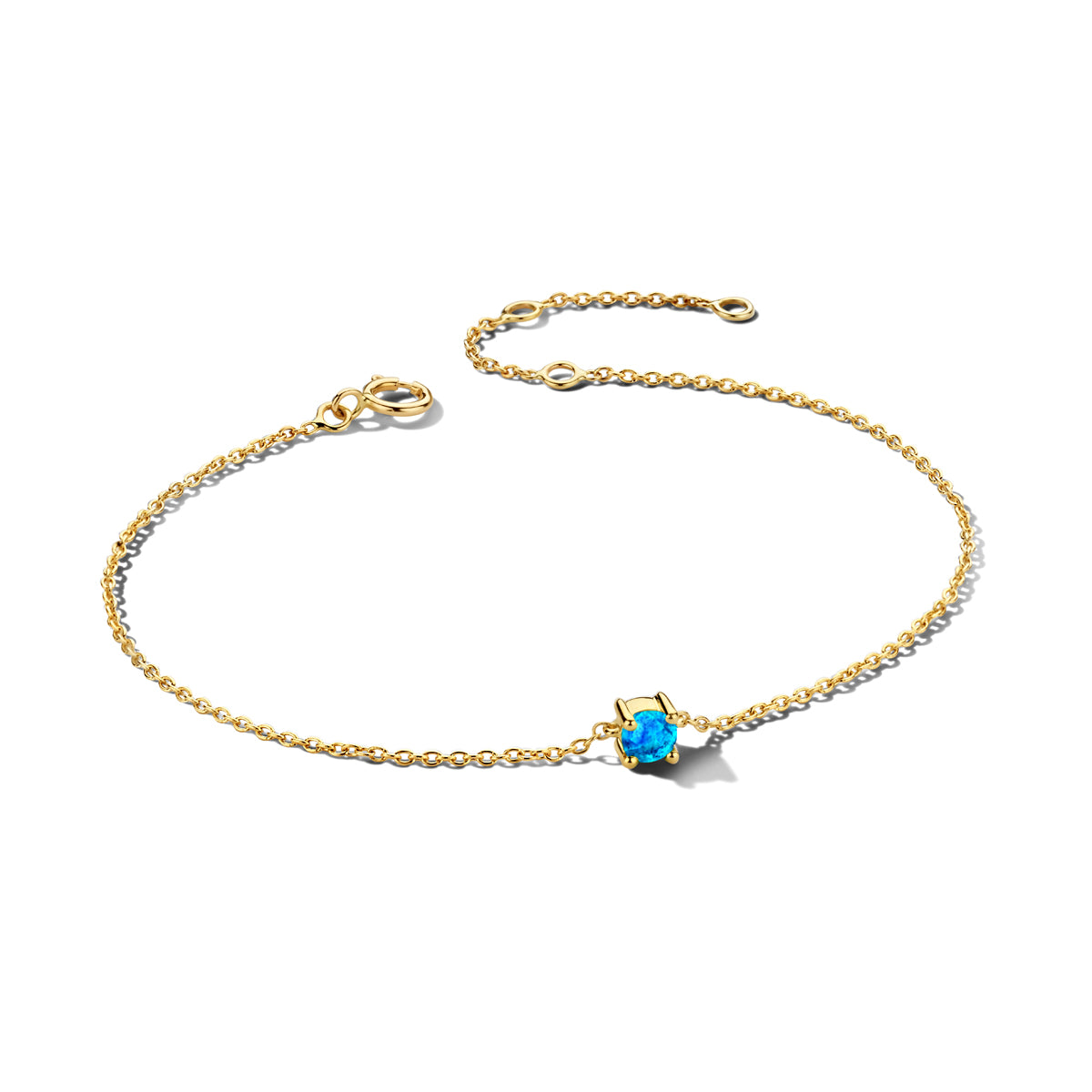 Armband aus 14K Gelbgold mit blauer Geburtsstein und verstellbarer Länge von 15,5 bis 18,5 cm