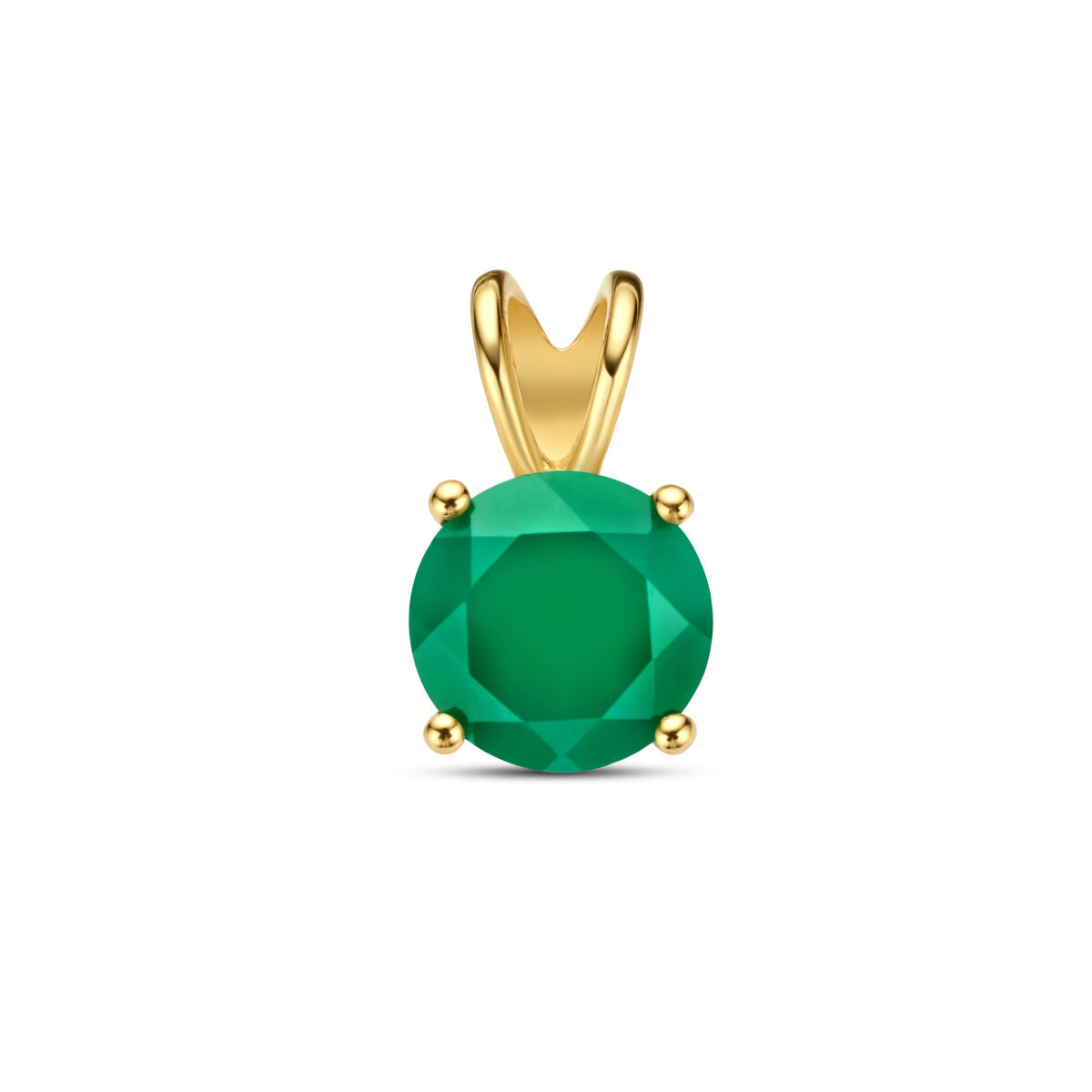 Hänger aus 14K Gelbgold mit grünem Achat in runder Form und facettiertem Schliff